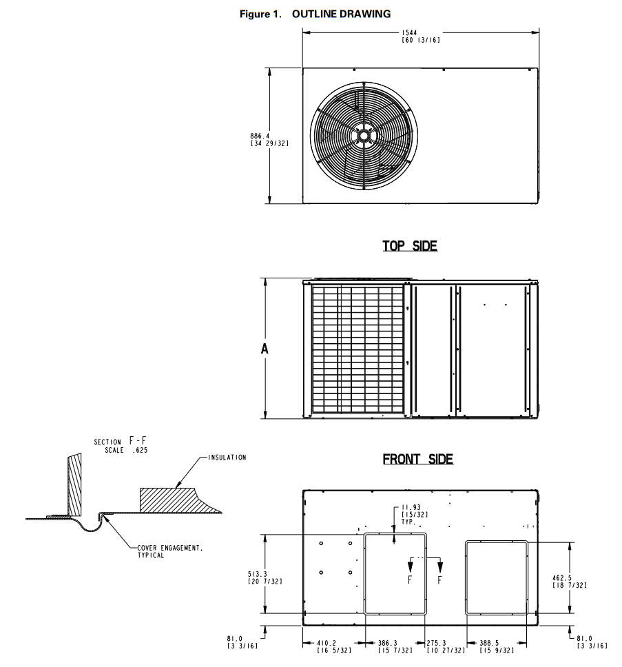 runtruhvac 4TCA4024C1000A Packaged Air Conditioner - OUTLINE DRAWING