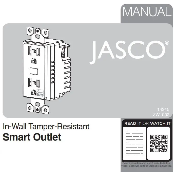 JASCO ZW1002 In-Wall Tamper-Resistant Smart Outlet User Guide