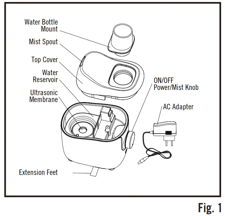 Homedics UHE-WB01 Total Comfort Portable Humidifier - water bottle mount and top cover