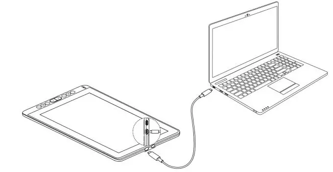 HUION KAMVAS 13 GS1331 User Manual - Connected with USB-C to USB-C Cable