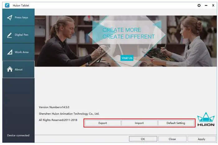 HUION KAMVAS 13 GS1331 User Manual - Data Export and Import