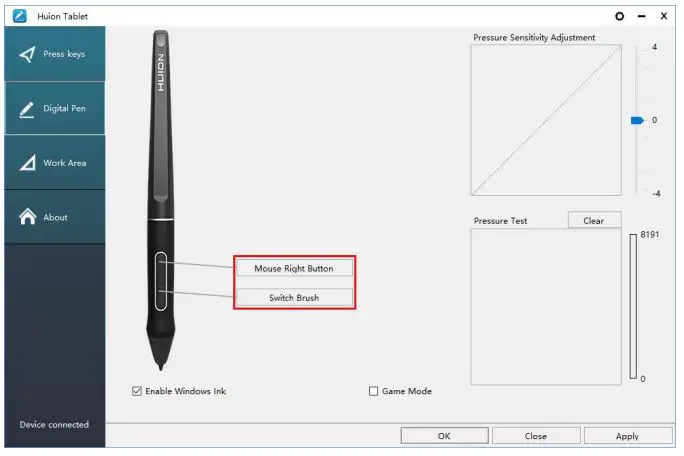 HUION KAMVAS 13 GS1331 User Manual - Pen Button Setting