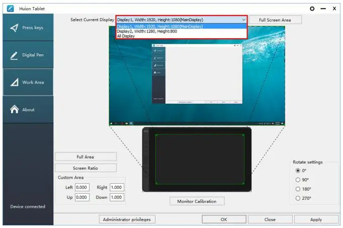 HUION KAMVAS 13 GS1331 User Manual - Using Multiple Monitors
