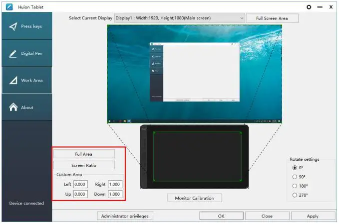 HUION KAMVAS 13 GS1331 User Manual - Working Area Setting