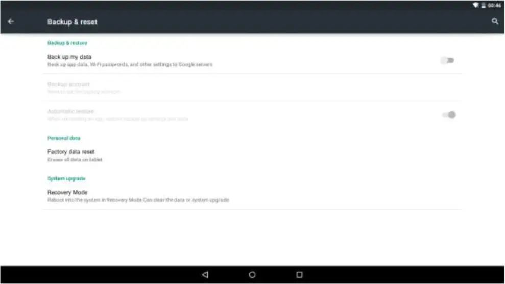 Backup and Reset Settings