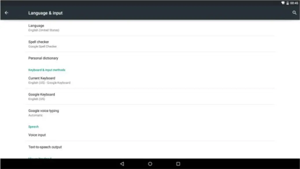 Language and Input Settings