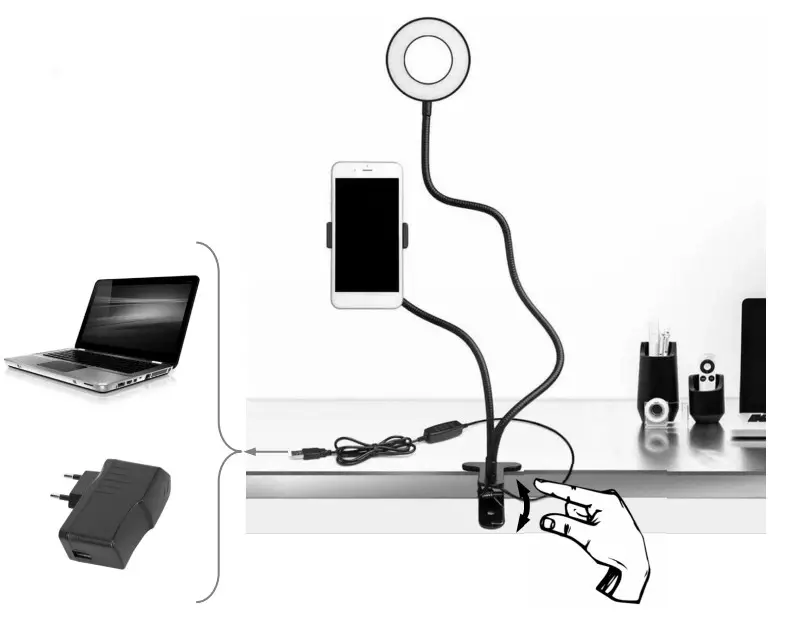 gembird LED-RING4-PH-01 Selfie Ring Light with Phone Holder - ILED-RING
