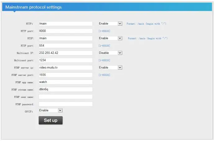 zydz H.264-H.265 HD Encoder - Mainstream protocol settings