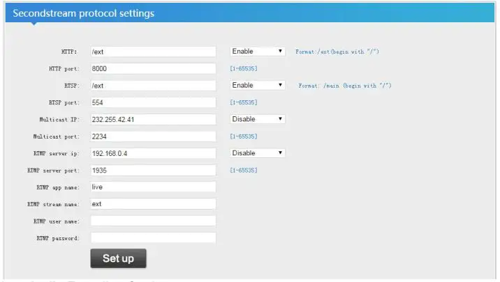 zydz H.264-H.265 HD Encoder - Secondstream protocol settings