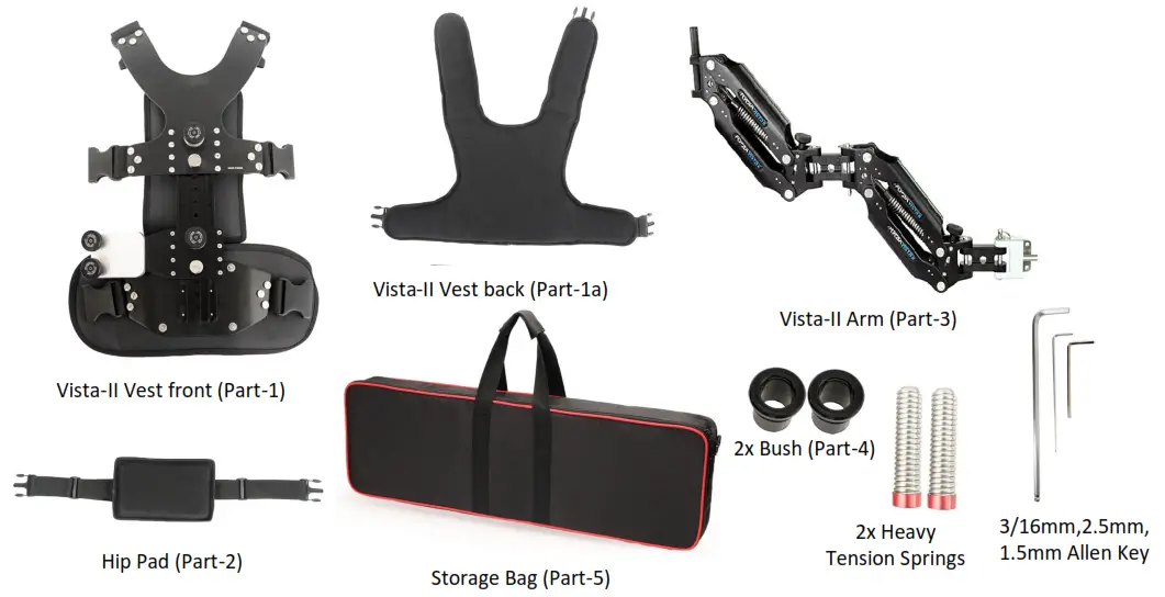 FLYCAM VSTA-II-AV Stabilizer Arm & Vest - What’s In The Box