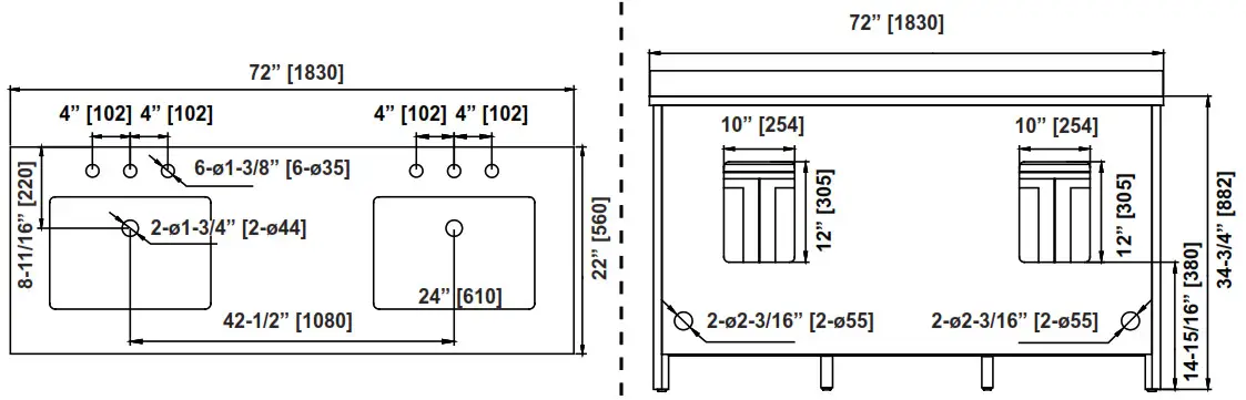 BRINKHAVEN 72AG =-W - GB Allen+Roth - DIMENSIONS