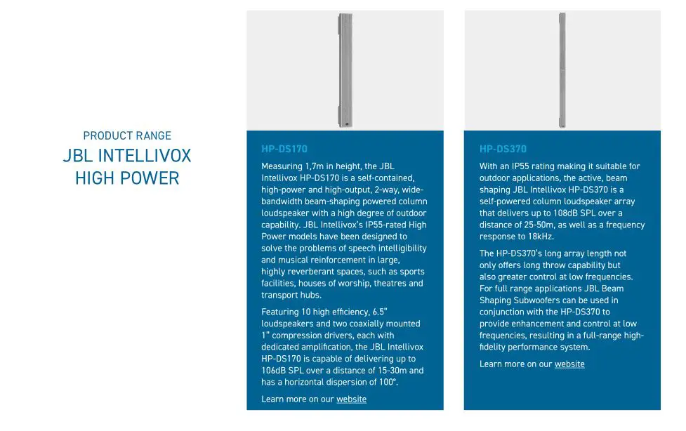 HARMAN Intellivox Professional Loudspeakers - PRODUCT RANGE JBL INTELLIVOX HIGH POWER