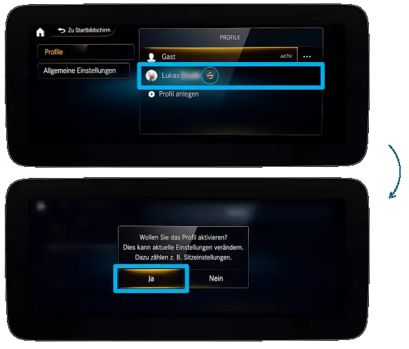 Activate Mercedes me driver profile in the vehicle