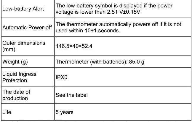 CLEVER CHOICE Infrared Thermometer - Technical specifications