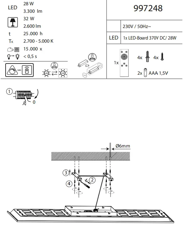 LeuchtenDirekt 997248 ELEONORA LED Panel - Fig 1