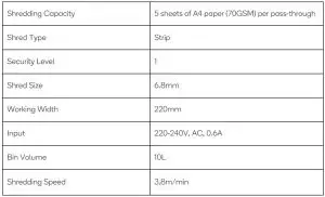 FIG 2 SPECIFICATIONS