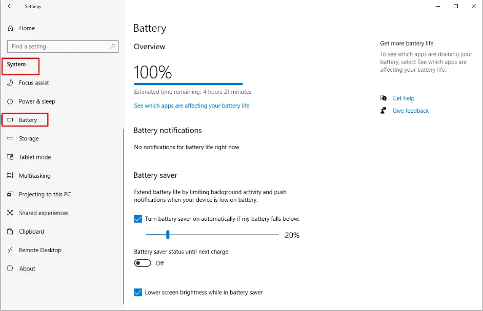 Battery and adjust the power configuration to your liking