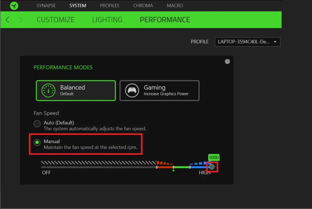 move the node to your preferred fan speed