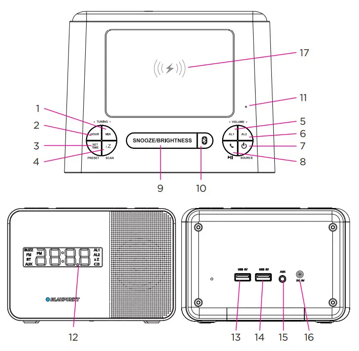 BLAUPUNKT BAC28WC FM Alarm Clock Radio with Wireless Charging-OVERVIEW