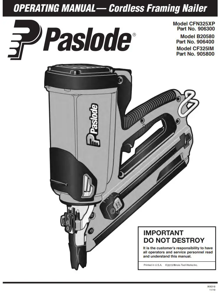 Paslode CFN325XP Cordless Framing Nailer User Manual