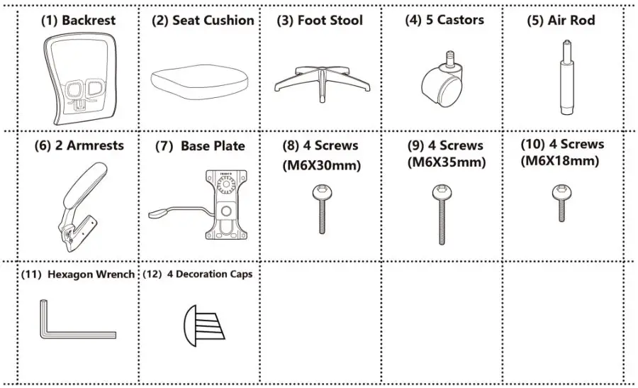 Felix King Ergonomic Adjustable Office Desk Chair - Accessories List