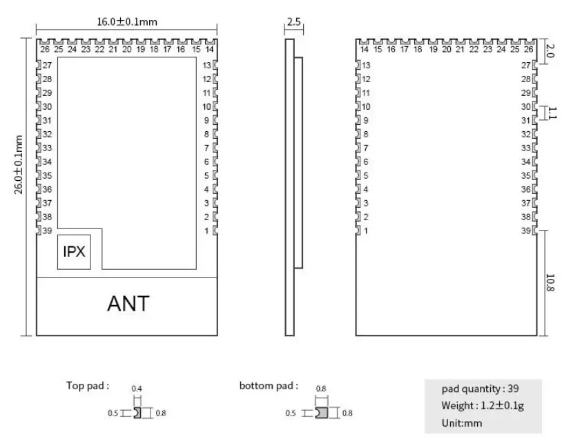 EBYTE E72 2G4M20S1F CC2652RB Multifunctional SoC Wireless Module - pin