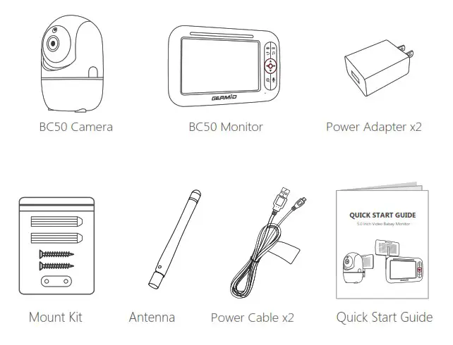 global BC50 5.0 Inch Video Baby Monitor - PACKING LIST