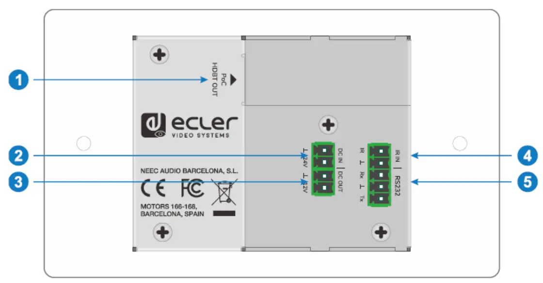 Ecler VEO XWT44E HDBaseT transmitter - Rear Panel