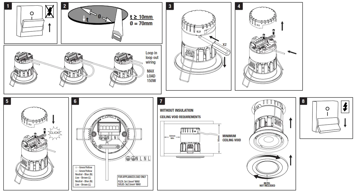 AURORA EN DE8 3000K LED Dimmable E8 8W Fire Rated Downlight
