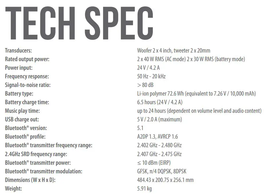JBL Boombox 2 Speaker - Tech Spec