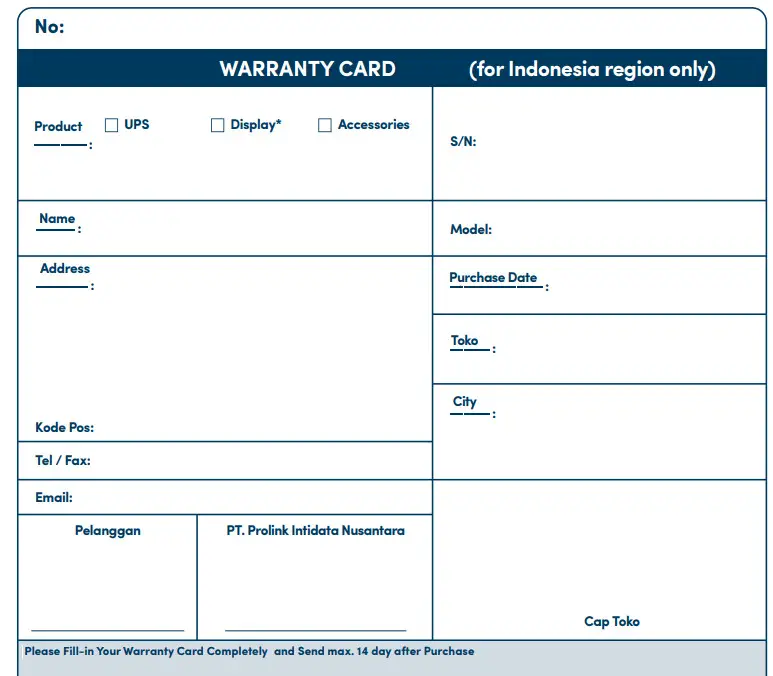 prolink DS-3602 Smart LED Strip - Warranty Card