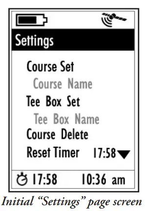 Bushnell 368100 Golf GPS - The Settings Page