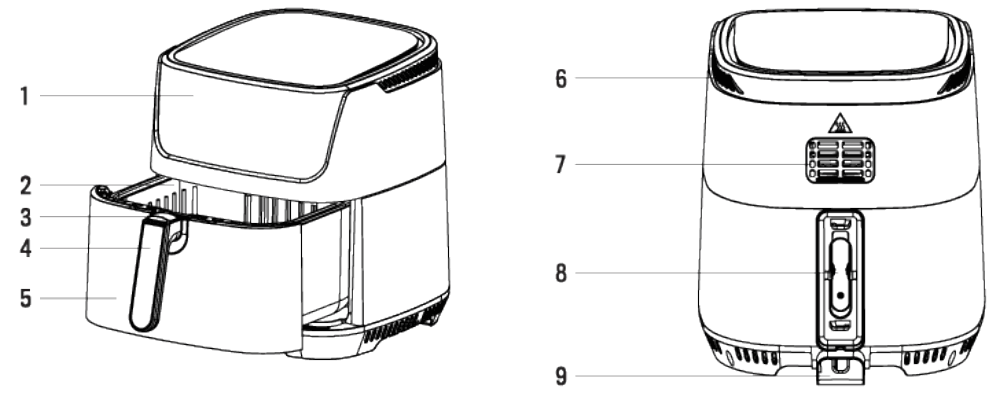 CREATE 5.5L Oil Free Air Fryer - part list