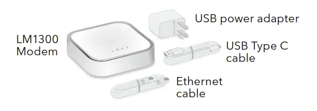 NETGEAR LM1300 4G LTE Modem - What’s in the box