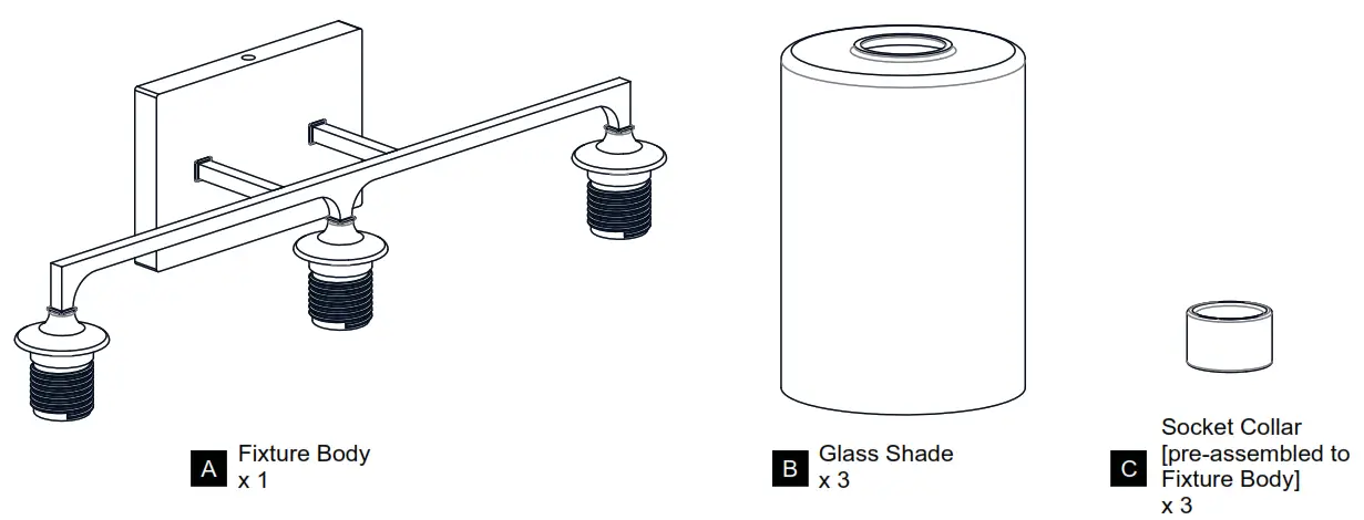 QUOIZEL PRC8624MBK 3 Light Bath Light Brushed Nickel Clear - PACKAGE CONTENTS