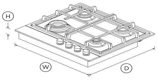 FISHER and PAYKEL CG604DNGX1 60cm Gas on Steel Hob - DIMENSIONS