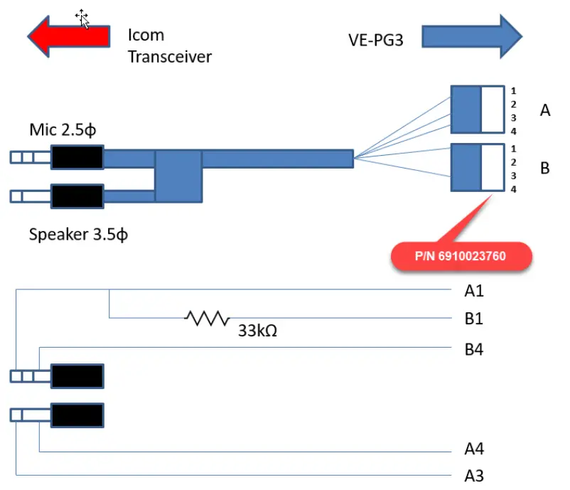 iCOM VE-PG3-4 Portable Radio Cable - diagram