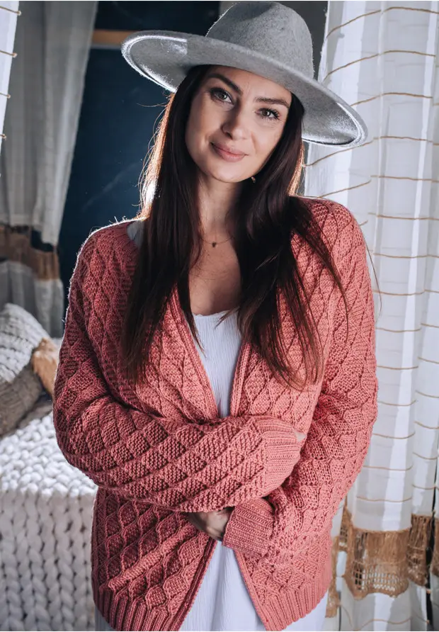 LION BRAND Waffle Stitch Cardigan M20355 COB -figure 1