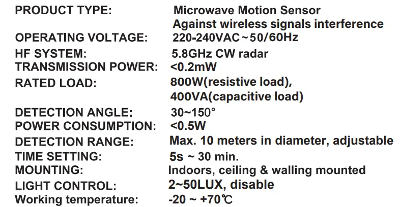 HYTRONIK HC005S Microwave Motion Sensor AAASS