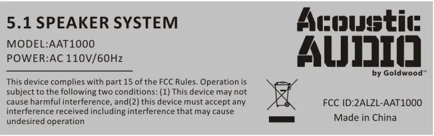 ACOUSTIC AUDIO AAT1000 5.1 Multimedia Speaker System User Manual - Speaker System