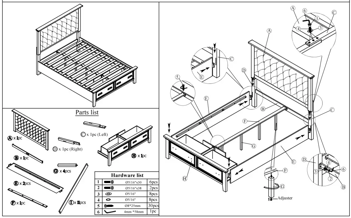 Cymax SAN Q4NC Sandy Chest Platform Cappuccino Wood 6 Piece Bedroom Set - fig 3