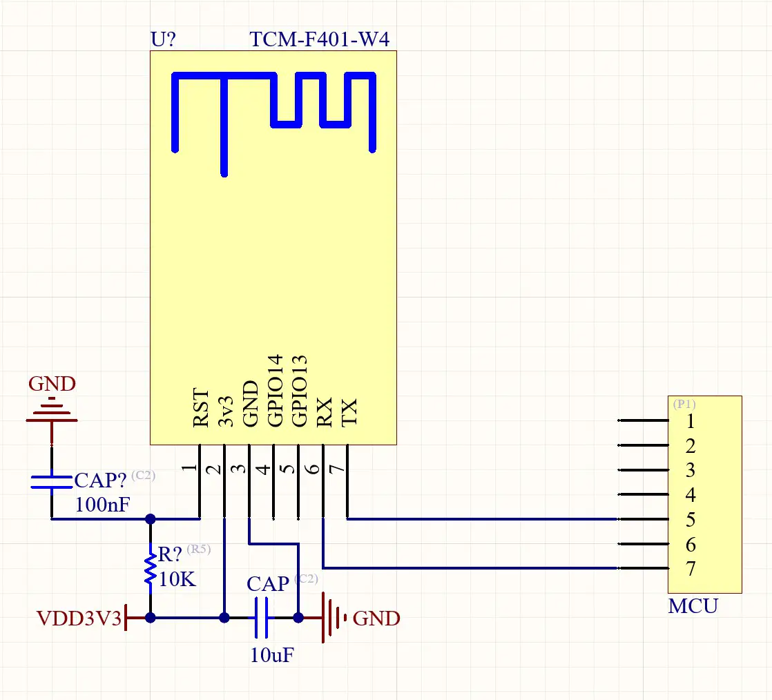 NATHER TCM F401 W4 Ultra Low Power WiFi Module - Minimum system schematic diagram
