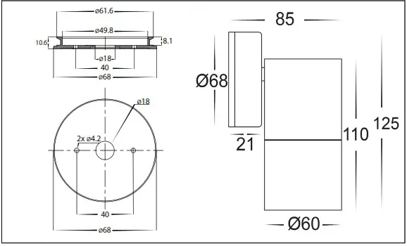 havit HV1107GU10T Outdoor Lighting Wall Light Range - HV1107T Dimensions