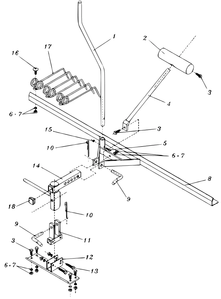 XPOtool Dethatcher lawn comb 120cm mower tractor garden grass moss removal - Exploded view