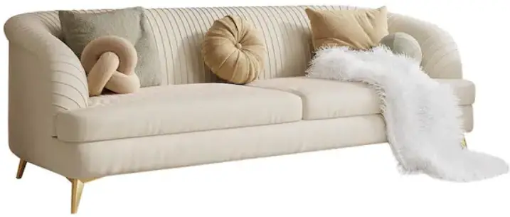 JASIWAY J-P2198K-BE 88.6 in.Width Slope Arm Velvet Straight Sofa in Beige