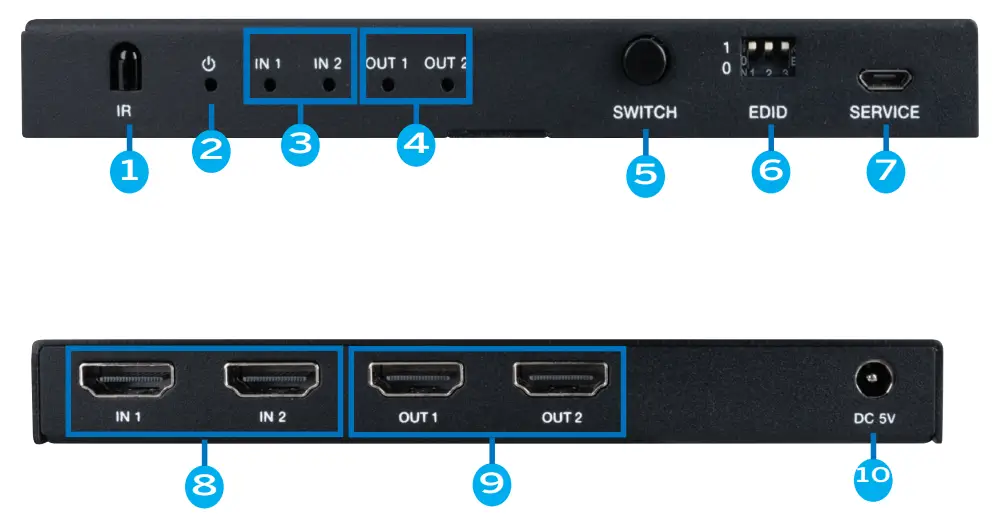 Vanco EVSP8K22 8K HDMI 2x2 Switching Splitter - PANEL