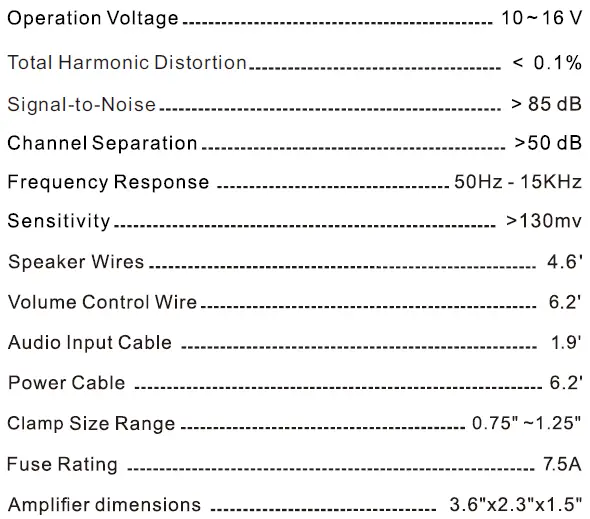 specification table