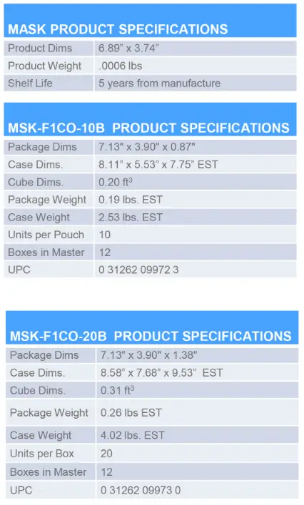 Homedics MSK-F1CO Single Use Face Mask - specification