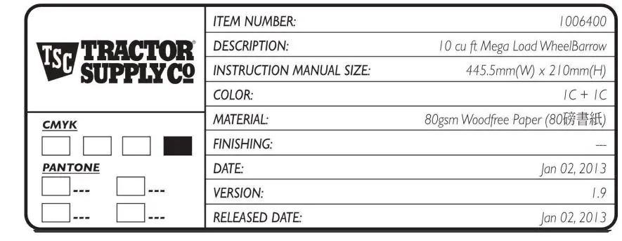 GROUNDWORK 1006400 Mega Load Wheel Barrow Instruction Manual - Tractor supply