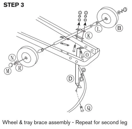 GROUNDWORK 1006400 Mega Load Wheel Barrow Instruction Manual - Wheel & tray brace assembly